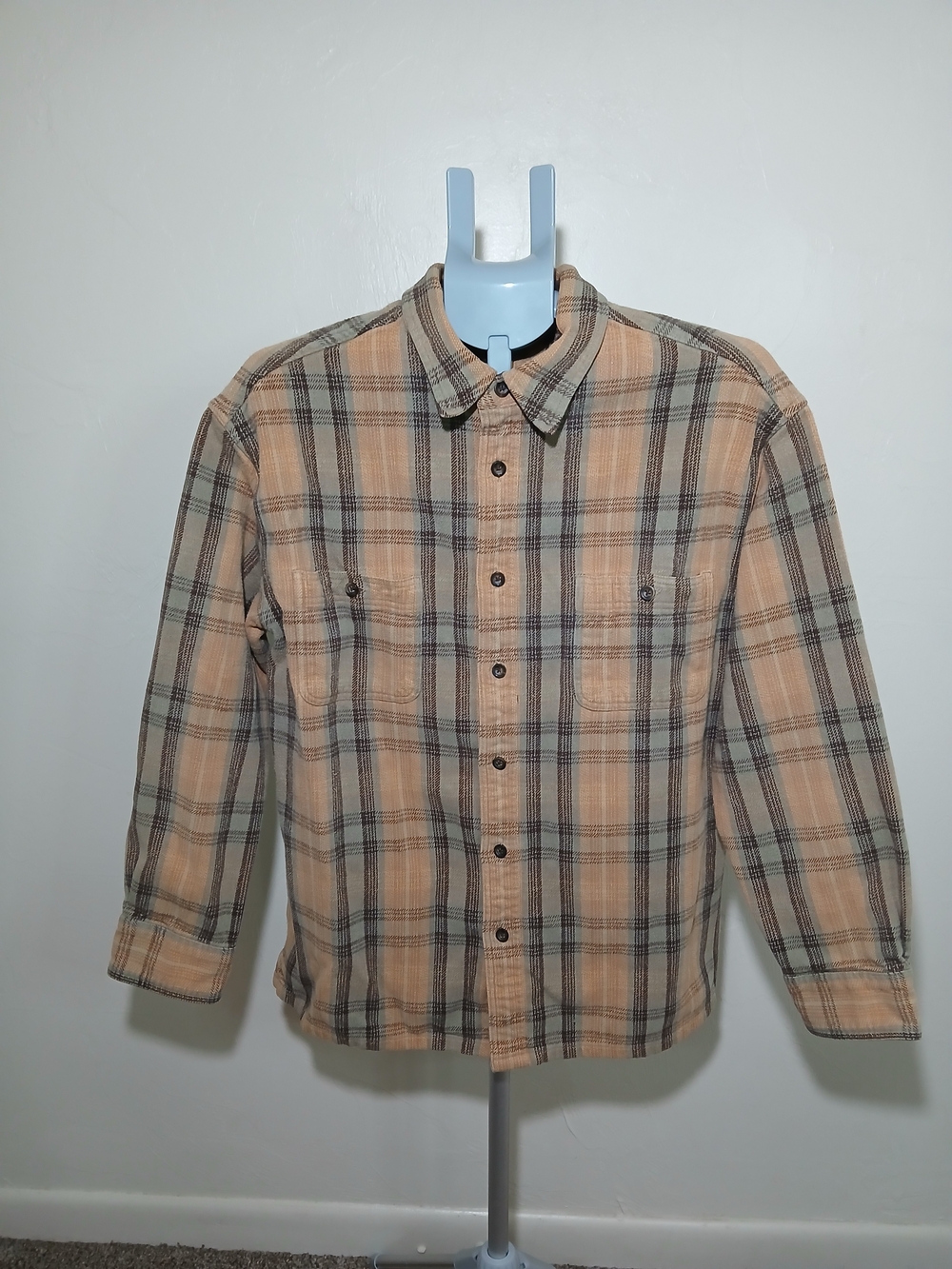 Vintage Brown Plaid Button-Down Cotton Flannel Shirt XL